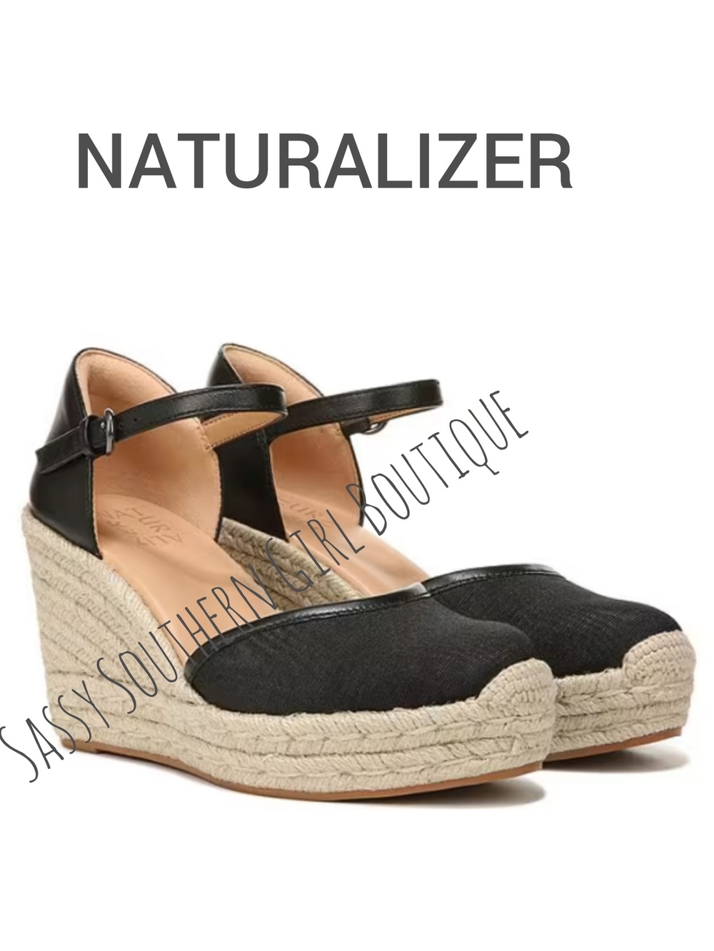 🆕⭐Naturalizer Black Espadrille Wedge Sandals - Classic Ankle Strap